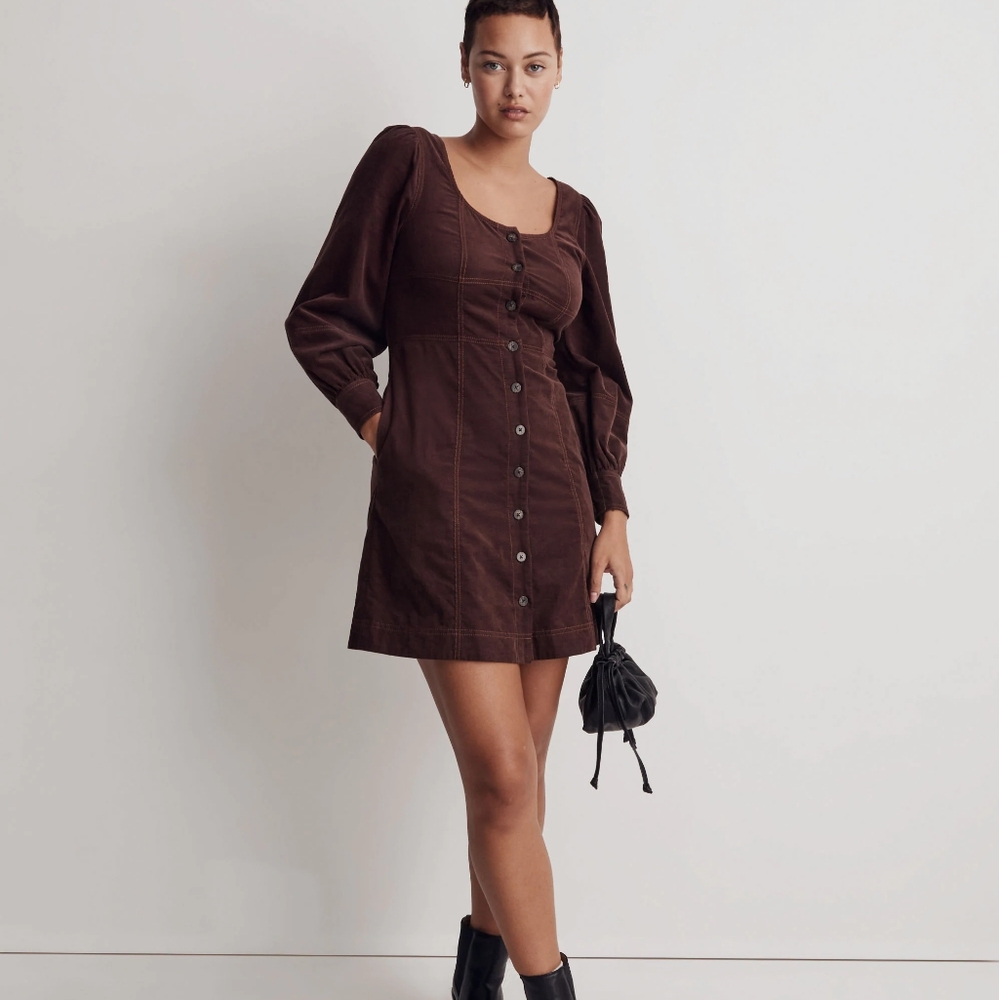 Madewell Corduroy Seamed Long-Sleeve Mini Dress